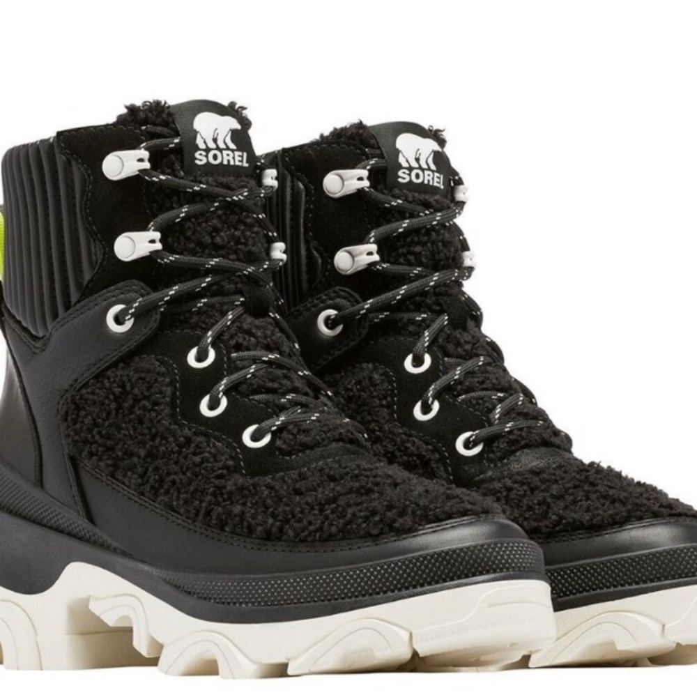 Sorel Brex Fleece Black Leather Waterproof Boots Size 6